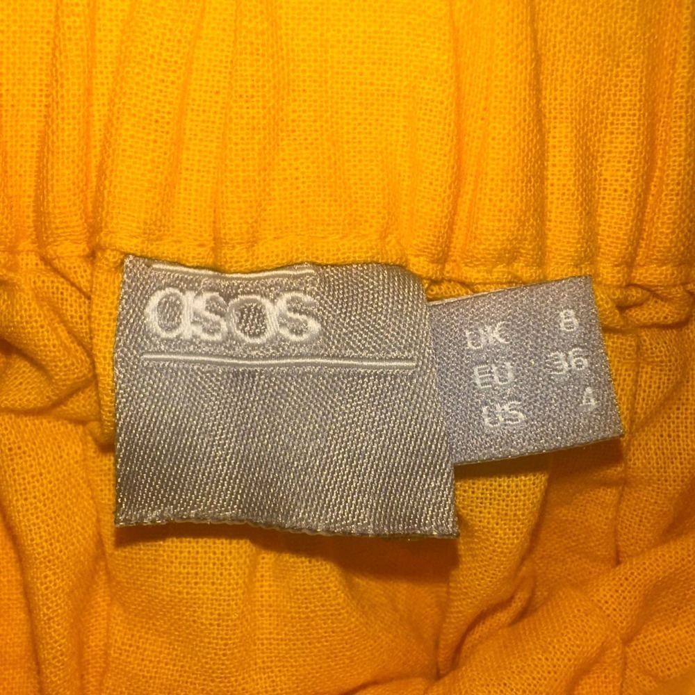 ASOS Ruffled Midi Skirt Golden‎ Yellow Woman's Size 4 Cotton Spring Summer Beach - Picture 3 of 7